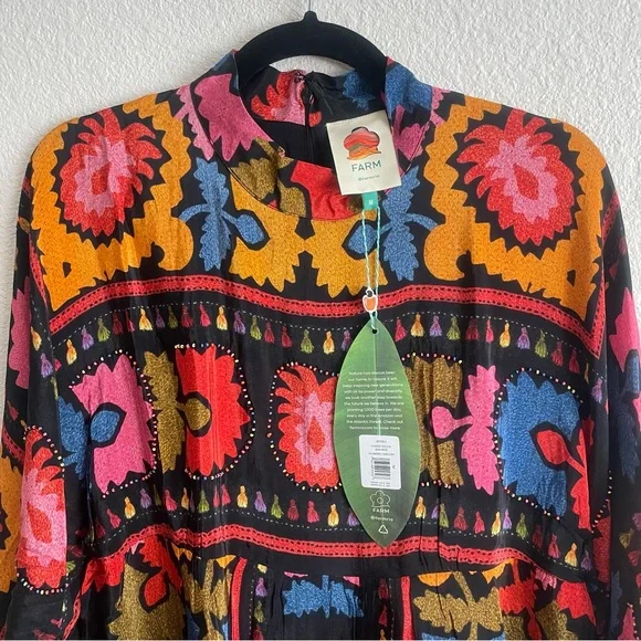 NWT Farm Rio Black Flowers Tapestry Maxi Dress Lined Size M - Picture 8 of 9